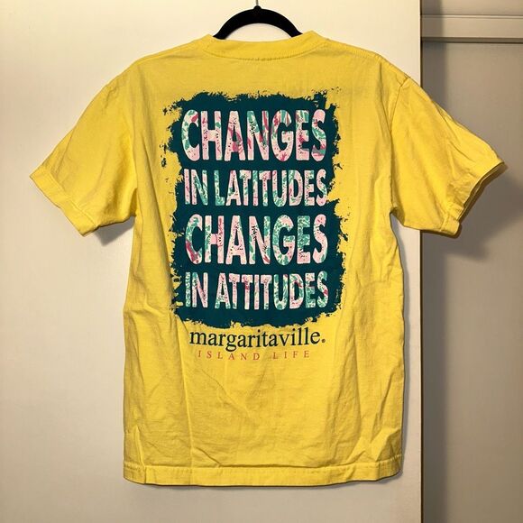 Margaritaville Medium Unisex Graphic Crew Short Sleeve Tee Yellow Colorful GUC - Picture 1 of 9